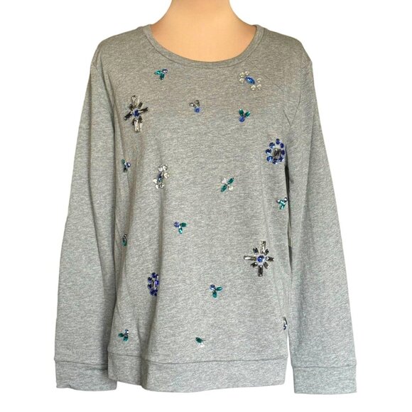 NWT Vince Camuto Rhinestone Sweatshirt Top Sz.L Gray Embellished Cotton Preppy - Picture 11 of 11